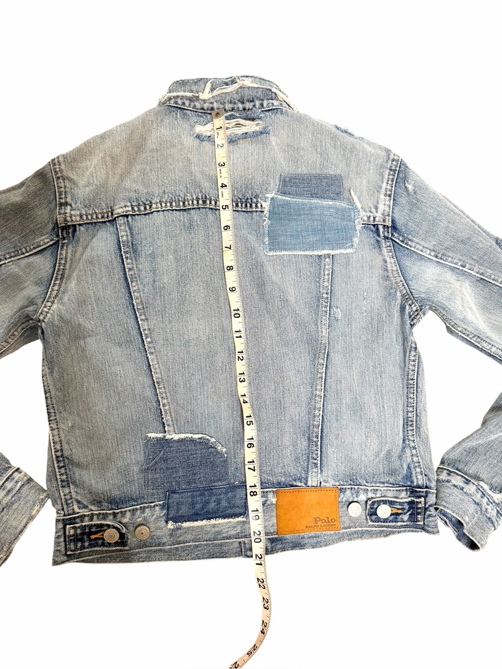 NWT Polo Ralph Lauren Distressed Denim Jacket Rose Embroidered Flag Patch Small - Picture 10 of 12